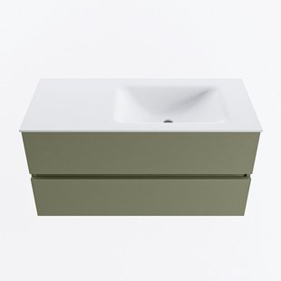 MONDIAZ VICA 100cm badmeubel onderkast Army 2 lades. Wastafel CLOUD rechts zonder kraangat, kleur Talc.