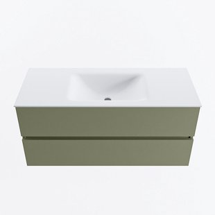 MONDIAZ VICA 110cm badmeubel onderkast Army 2 lades. Wastafel CLOUD midden 1 kraangat, kleur Talc.
