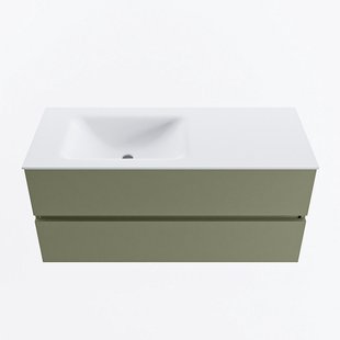 MONDIAZ VICA 110cm badmeubel onderkast Army 2 lades. Wastafel CLOUD links 1 kraangat, kleur Talc.