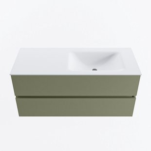 MONDIAZ VICA 110cm badmeubel onderkast Army 2 lades. Wastafel CLOUD rechts 1 kraangat, kleur Talc.