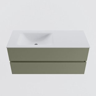 MONDIAZ VICA 110cm badmeubel onderkast Army 2 lades. Wastafel CLOUD links zonder kraangat, kleur Talc.