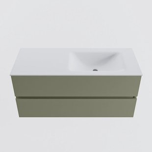 MONDIAZ VICA 110cm badmeubel onderkast Army 2 lades. Wastafel CLOUD rechts zonder kraangat, kleur Talc.