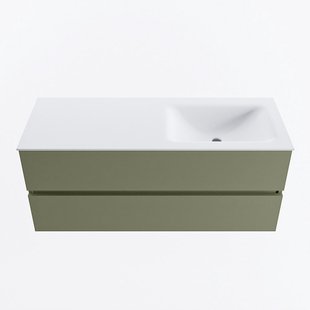 MONDIAZ VICA 120cm badmeubel onderkast Army 2 lades. Wastafel CLOUD rechts 1 kraangat, kleur Talc.