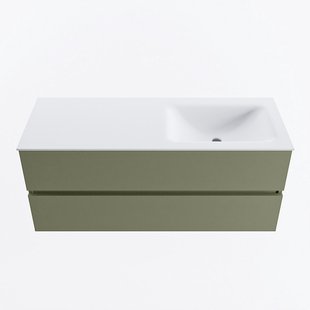 MONDIAZ VICA 120cm badmeubel onderkast Army 2 lades. Wastafel CLOUD rechts zonder kraangat, kleur Talc.