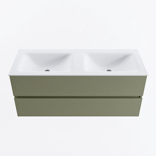 MONDIAZ VICA 120cm badmeubel onderkast Army 2 lades. Wastafel CLOUD dubbel zonder kraangat, kleur Talc.