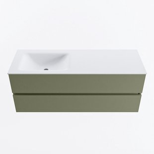 MONDIAZ VICA 130cm badmeubel onderkast Army 2 lades. Wastafel CLOUD links 1 kraangat, kleur Talc.