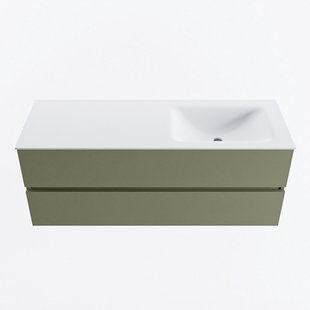 MONDIAZ VICA 130cm badmeubel onderkast Army 2 lades. Wastafel CLOUD rechts 1 kraangat, kleur Talc.