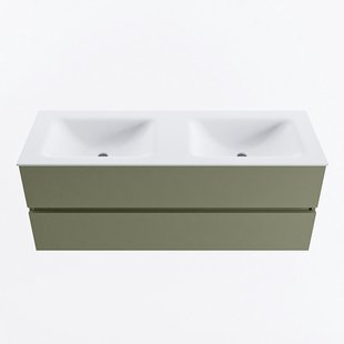MONDIAZ VICA 130cm badmeubel onderkast Army 2 lades. Wastafel CLOUD dubbel 2 kraangaten, kleur Talc.