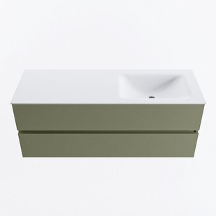 MONDIAZ VICA 130cm badmeubel onderkast Army 2 lades. Wastafel CLOUD rechts zonder kraangat, kleur Talc.