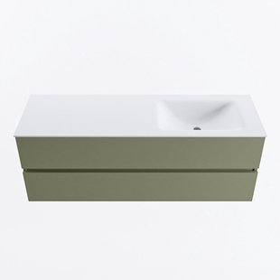 MONDIAZ VICA 140cm badmeubel onderkast Army 2 lades. Wastafel CLOUD rechts 1 kraangat, kleur Talc.