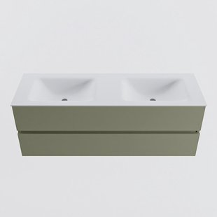 MONDIAZ VICA 140cm badmeubel onderkast Army 2 lades. Wastafel CLOUD dubbel 2 kraangaten, kleur Talc.