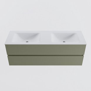 MONDIAZ VICA 140cm badmeubel onderkast Army 2 lades. Wastafel CLOUD dubbel zonder kraangat, kleur Talc.