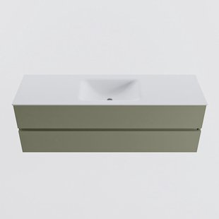 MONDIAZ VICA 150cm badmeubel onderkast Army 2 lades. Wastafel CLOUD midden 1 kraangat, kleur Talc.