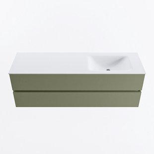 MONDIAZ VICA 150cm badmeubel onderkast Army 2 lades. Wastafel CLOUD rechts 1 kraangat, kleur Talc.