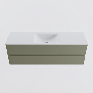 MONDIAZ VICA 150cm badmeubel onderkast Army 2 lades. Wastafel CLOUD midden zonder kraangat, kleur Talc.