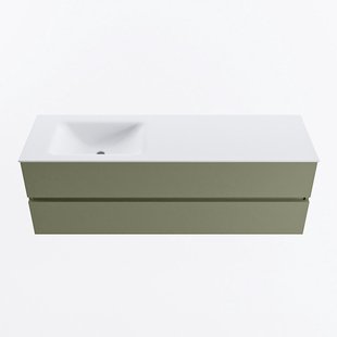 MONDIAZ VICA 150cm badmeubel onderkast Army 2 lades. Wastafel CLOUD links zonder kraangat, kleur Talc.