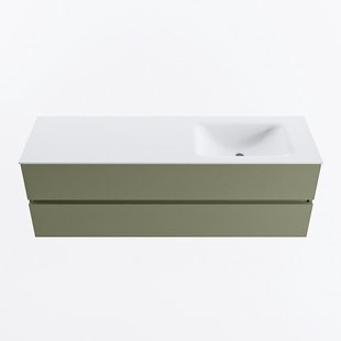 MONDIAZ VICA 150cm badmeubel onderkast Army 2 lades. Wastafel CLOUD rechts zonder kraangat, kleur Talc.