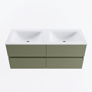 MONDIAZ VICA 120cm badmeubel onderkast Army 4 lades. Wastafel CLOUD dubbel 2 kraangaten, kleur Talc.