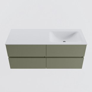 MONDIAZ VICA 120cm badmeubel onderkast Army 4 lades. Wastafel CLOUD rechts zonder kraangat, kleur Talc.