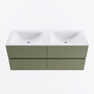 MONDIAZ VICA 120cm badmeubel onderkast Army 4 lades. Wastafel CLOUD dubbel zonder kraangat, kleur Talc.