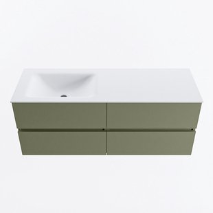 MONDIAZ VICA 130cm badmeubel onderkast Army 4 lades. Wastafel CLOUD links 1 kraangat, kleur Talc.