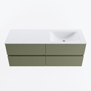 MONDIAZ VICA 130cm badmeubel onderkast Army 4 lades. Wastafel CLOUD rechts 1 kraangat, kleur Talc.
