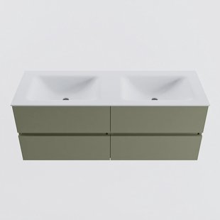 MONDIAZ VICA 130cm badmeubel onderkast Army 4 lades. Wastafel CLOUD dubbel 2 kraangaten, kleur Talc.