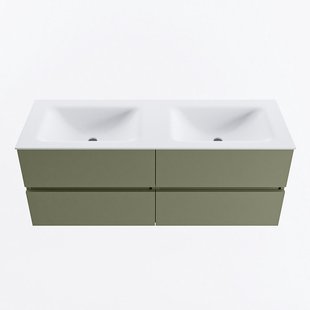 MONDIAZ VICA 130cm badmeubel onderkast Army 4 lades. Wastafel CLOUD dubbel zonder kraangat, kleur Talc.