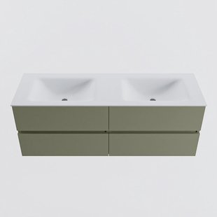 MONDIAZ VICA 140cm badmeubel onderkast Army 4 lades. Wastafel CLOUD dubbel 2 kraangaten, kleur Talc.