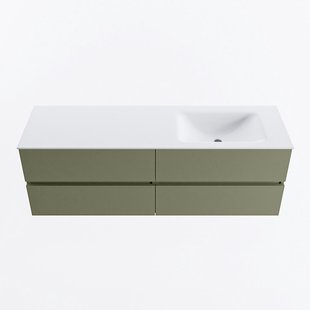 MONDIAZ VICA 150cm badmeubel onderkast Army 4 lades. Wastafel CLOUD rechts 1 kraangat, kleur Talc.