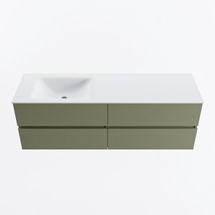 MONDIAZ VICA 150cm badmeubel onderkast Army 4 lades. Wastafel CLOUD links zonder kraangat, kleur Talc.