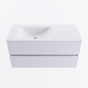 MONDIAZ VICA 100cm badmeubel onderkast Cale 2 lades. Wastafel CLOUD links 1 kraangat, kleur Talc.