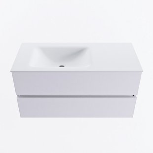 MONDIAZ VICA 100cm badmeubel onderkast Cale 2 lades. Wastafel CLOUD links zonder kraangat, kleur Talc.