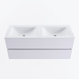 MONDIAZ VICA 120cm badmeubel onderkast Cale 2 lades. Wastafel CLOUD dubbel zonder kraangat, kleur Talc.