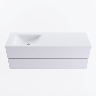 MONDIAZ VICA 140cm badmeubel onderkast Cale 2 lades. Wastafel CLOUD links zonder kraangat, kleur Talc.