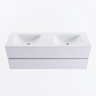 MONDIAZ VICA 140cm badmeubel onderkast Cale 2 lades. Wastafel CLOUD dubbel zonder kraangat, kleur Talc.