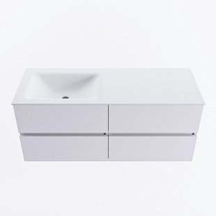 MONDIAZ VICA 120cm badmeubel onderkast Cale 4 lades. Wastafel CLOUD links zonder kraangat, kleur Talc.
