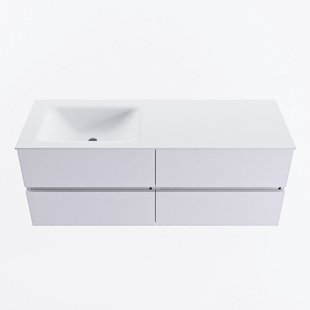 MONDIAZ VICA 130cm badmeubel onderkast Cale 4 lades. Wastafel CLOUD links zonder kraangat, kleur Talc.