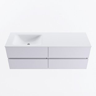 MONDIAZ VICA 140cm badmeubel onderkast Cale 4 lades. Wastafel CLOUD links zonder kraangat, kleur Talc.