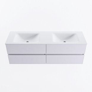 MONDIAZ VICA 150cm badmeubel onderkast Cale 4 lades. Wastafel CLOUD dubbel zonder kraangat, kleur Talc.