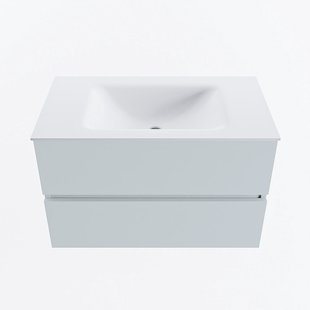 MONDIAZ VICA 80cm badmeubel onderkast Clay 2 lades. Wastafel CLOUD midden 1 kraangat, kleur Talc.