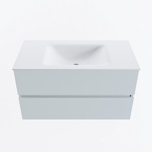 MONDIAZ VICA 90cm badmeubel onderkast Clay 2 lades. Wastafel CLOUD midden 1 kraangat, kleur Talc.