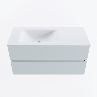MONDIAZ VICA 100cm badmeubel onderkast Clay 2 lades. Wastafel CLOUD links 1 kraangat, kleur Talc.