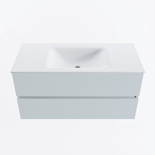 MONDIAZ VICA 100cm badmeubel onderkast Clay 2 lades. Wastafel CLOUD midden zonder kraangat, kleur Talc.