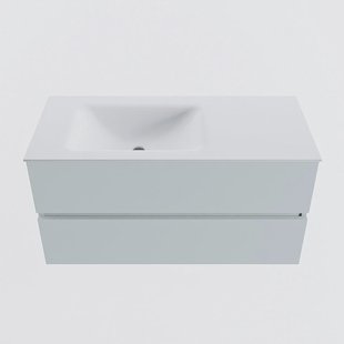 MONDIAZ VICA 100cm badmeubel onderkast Clay 2 lades. Wastafel CLOUD links zonder kraangat, kleur Talc.