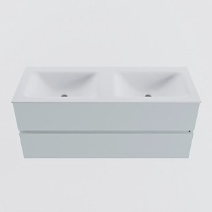 MONDIAZ VICA 120cm badmeubel onderkast Clay 2 lades. Wastafel CLOUD dubbel 2 kraangaten, kleur Talc.