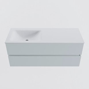 MONDIAZ VICA 120cm badmeubel onderkast Clay 2 lades. Wastafel CLOUD links zonder kraangat, kleur Talc.