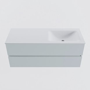 MONDIAZ VICA 120cm badmeubel onderkast Clay 2 lades. Wastafel CLOUD rechts zonder kraangat, kleur Talc.