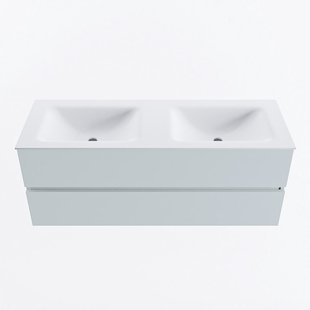 MONDIAZ VICA 130cm badmeubel onderkast Clay 2 lades. Wastafel CLOUD dubbel 2 kraangaten, kleur Talc.