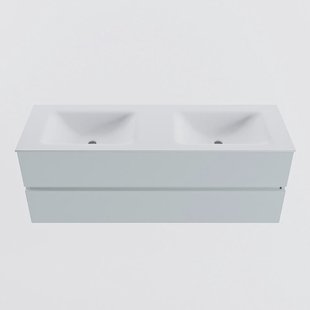 MONDIAZ VICA 140cm badmeubel onderkast Clay 2 lades. Wastafel CLOUD dubbel zonder kraangat, kleur Talc.